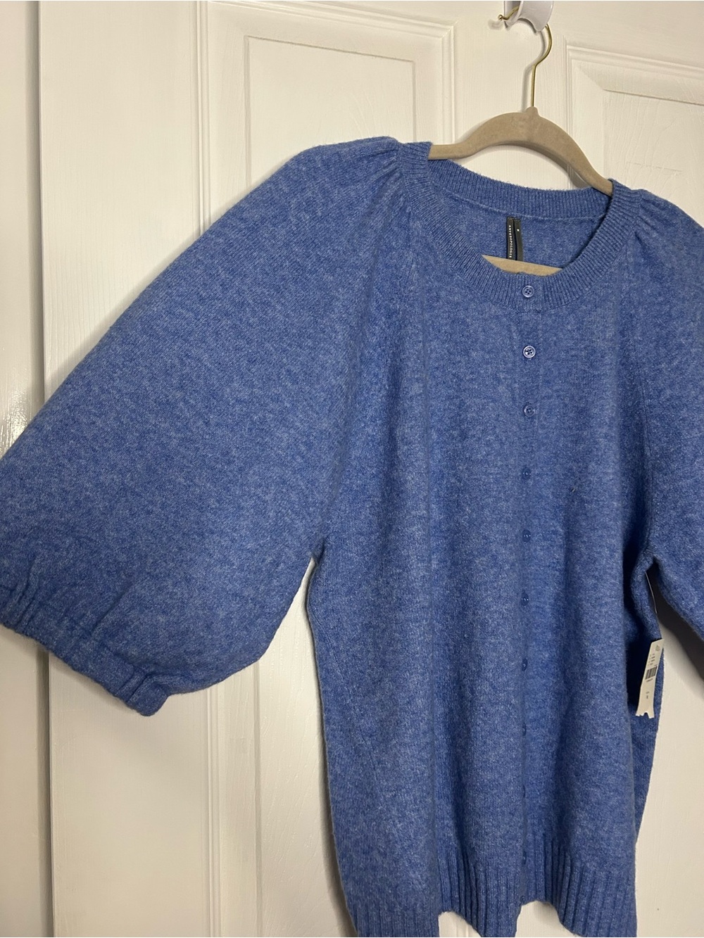 Anthropologie Puff-Sleeve Cardigan Sweater Heather Cornflower - Picture 7 of 14